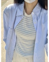 Long sleeve unique shirt blue France style sun shirt for women