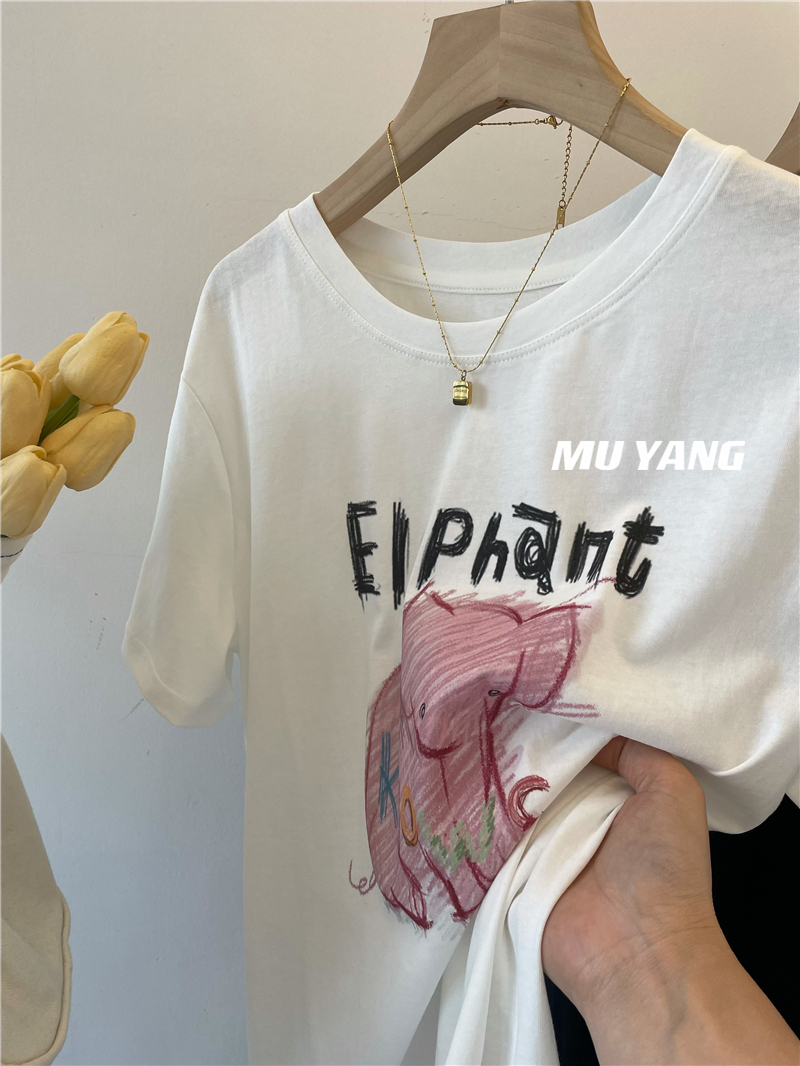 Short sleeve loose T-shirt elephants printing tops
