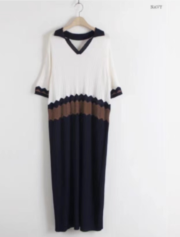 Loose summer short sleeve Korean style mixed colors retro dress
