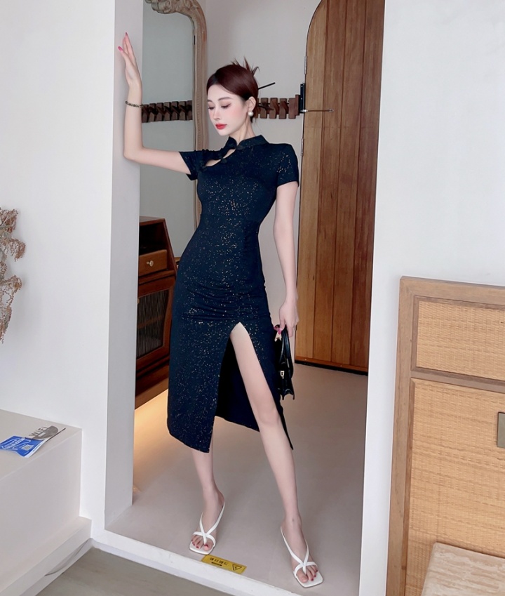 Long split maiden cheongsam slim sexy package hip dress