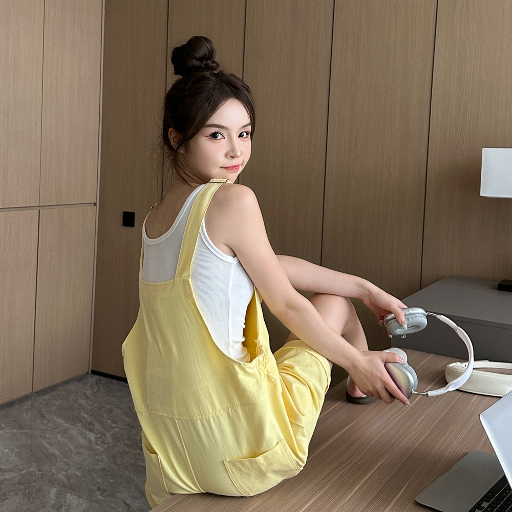 Wide leg summer work clothing yellow conjoined shorts