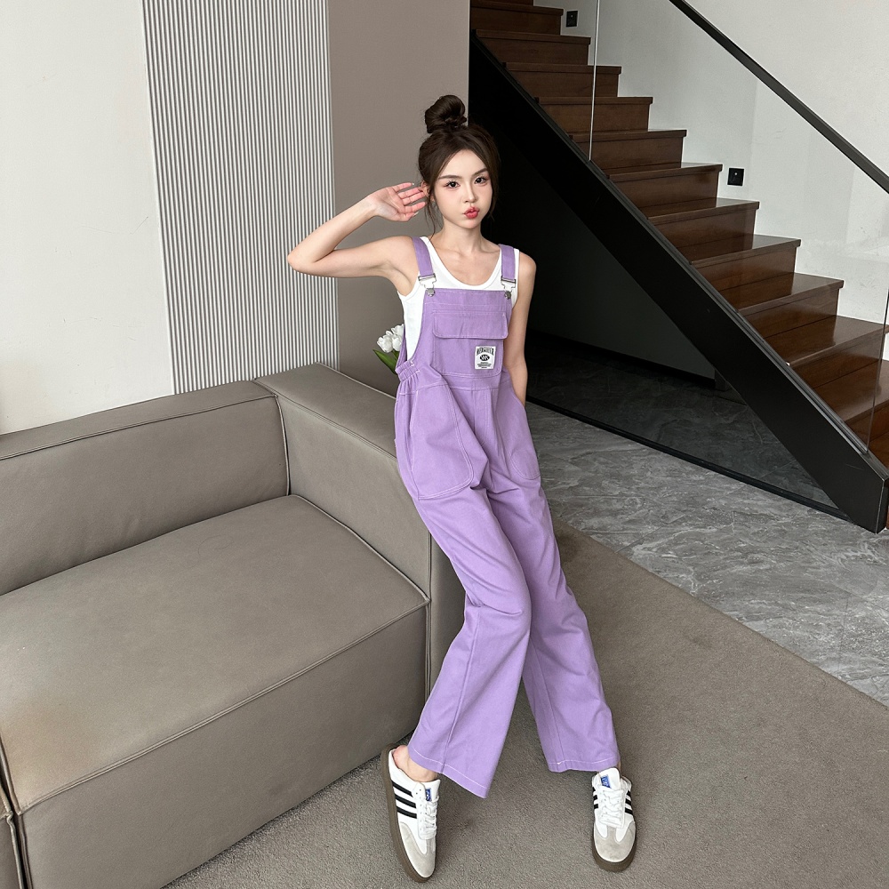 All-match retro jumpsuit purple bib pants for women