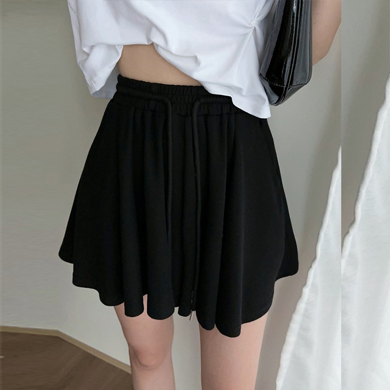 Summer modal wide leg pants two-sided rib black skirt