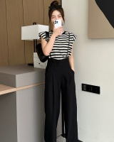 Stripe T-shirt sleeveless bib pants 2pcs set for women