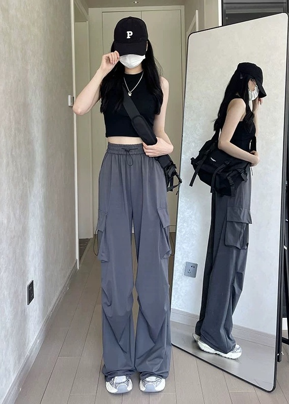 Casual gray work pants wicking high waist sweatpants for women