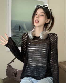 Hollow long sleeve all-match smock sweet Korean style tops