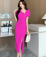 Summer single-breasted long dress package hip dress