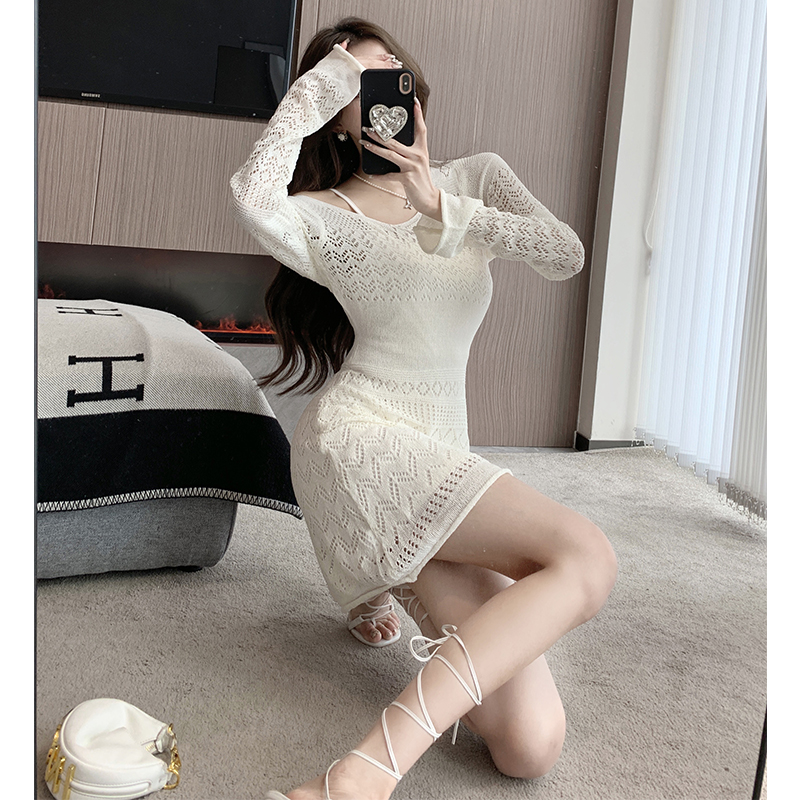 Hollow pinched waist summer dress 2pcs set for women