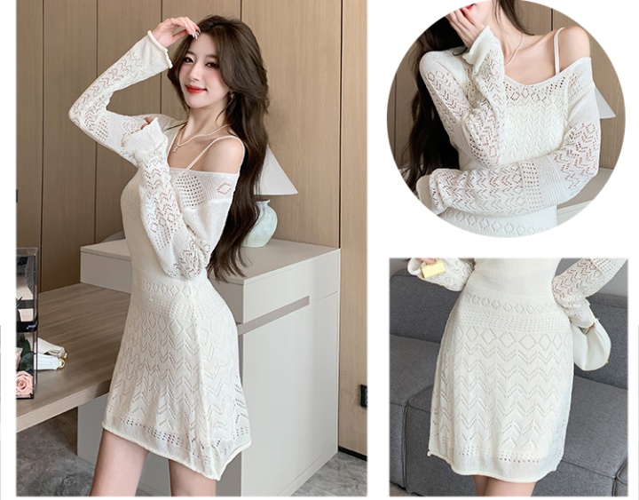 Hollow pinched waist summer dress 2pcs set for women