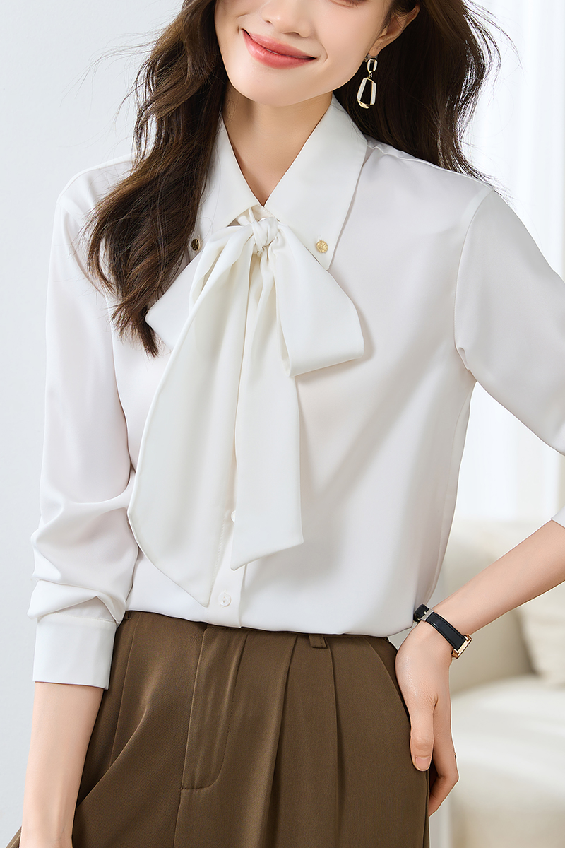 Spring and autumn long sleeve bow shirt for women