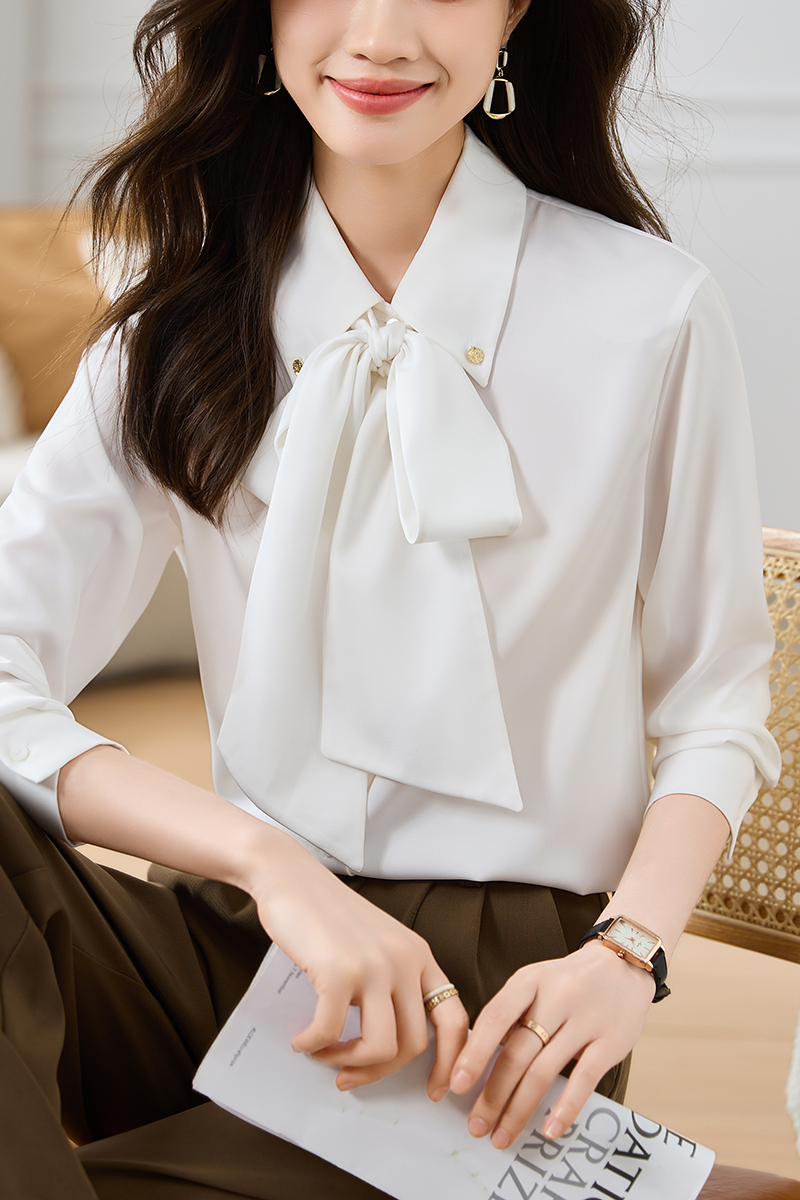 Spring and autumn long sleeve bow shirt for women