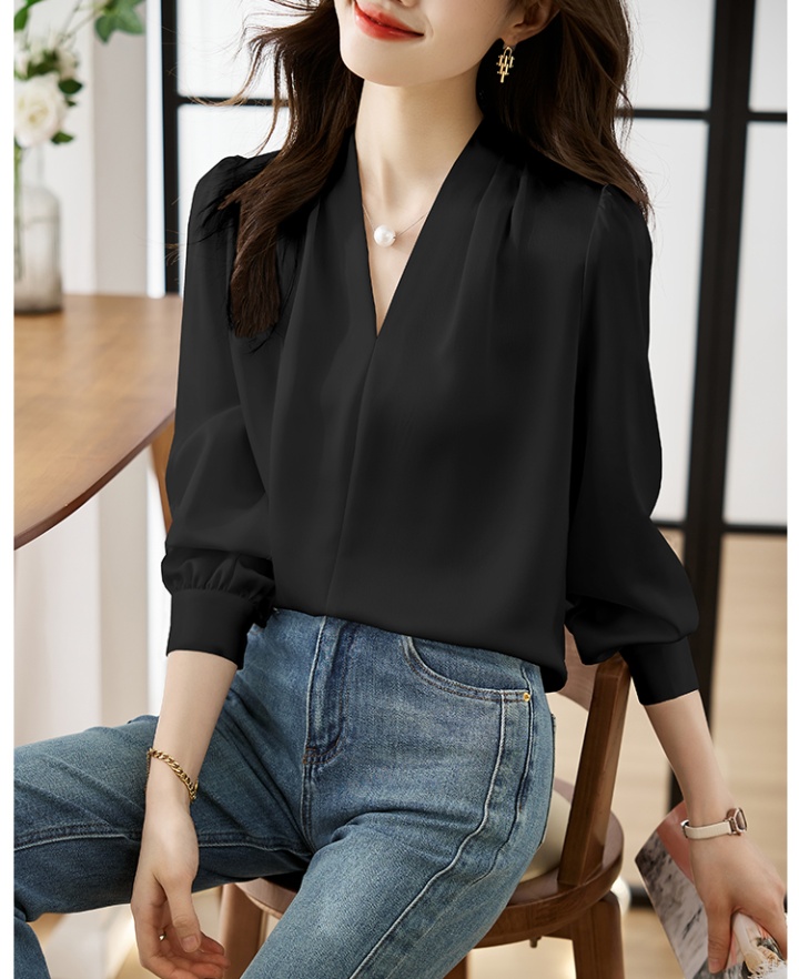 Slim V-neck shirt all-match tops for women