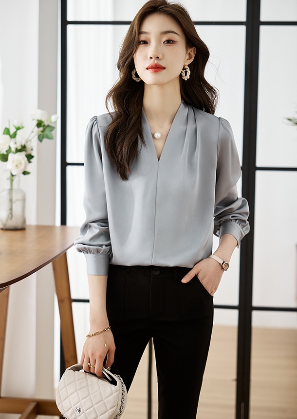 Slim V-neck shirt all-match tops for women