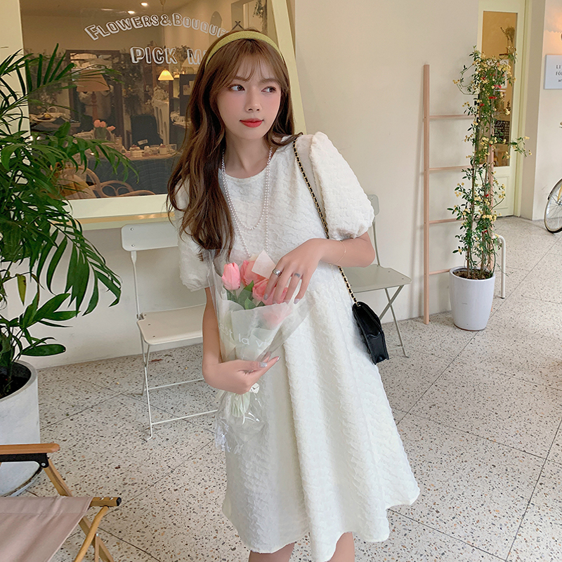 Round neck Korean style high waist dress for women