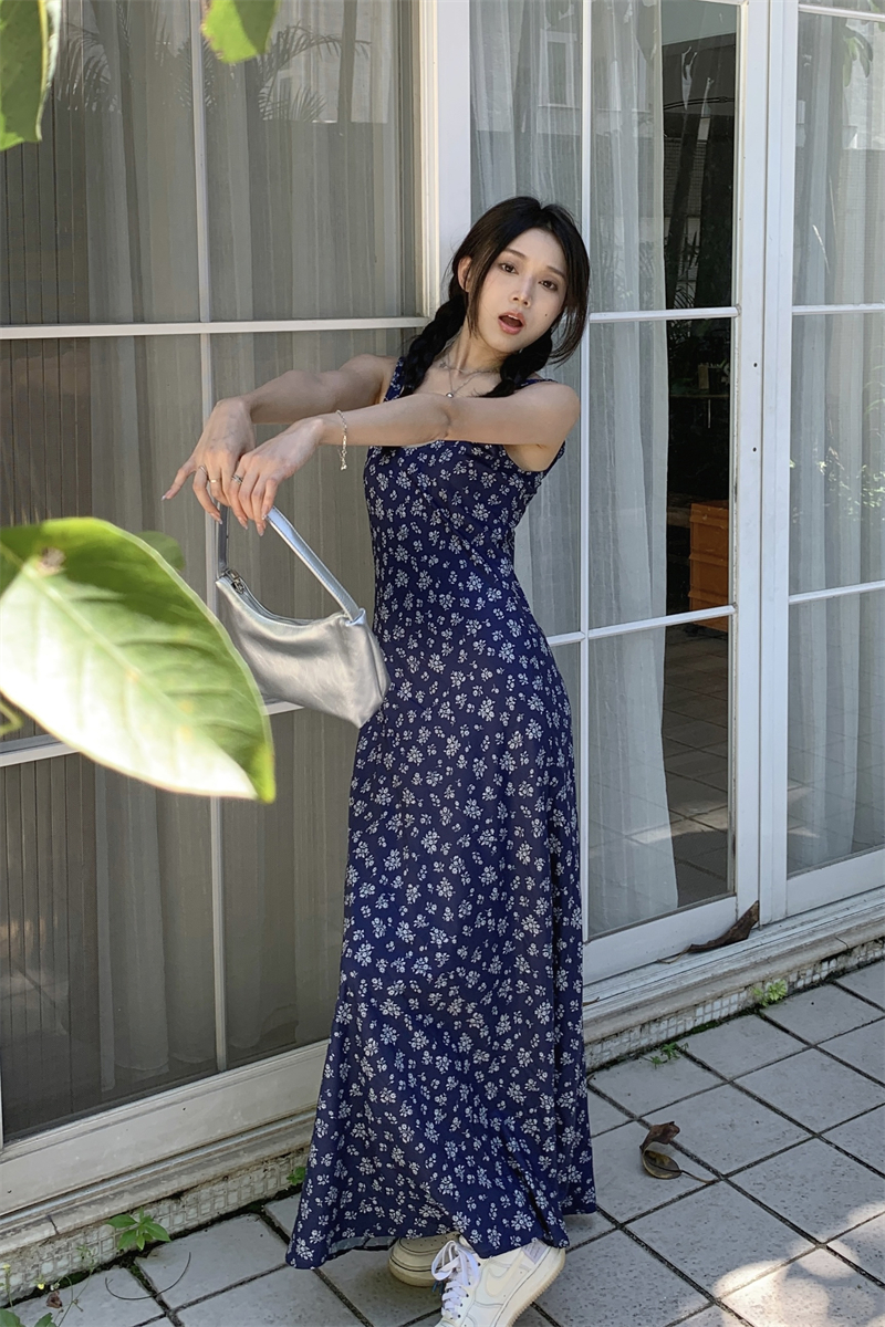 Summer floral dress slim Korean style long dress