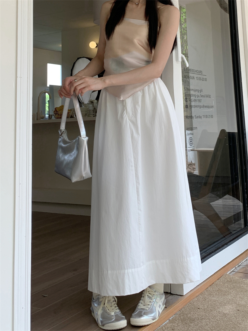 White cotton long skirt summer puff skirt