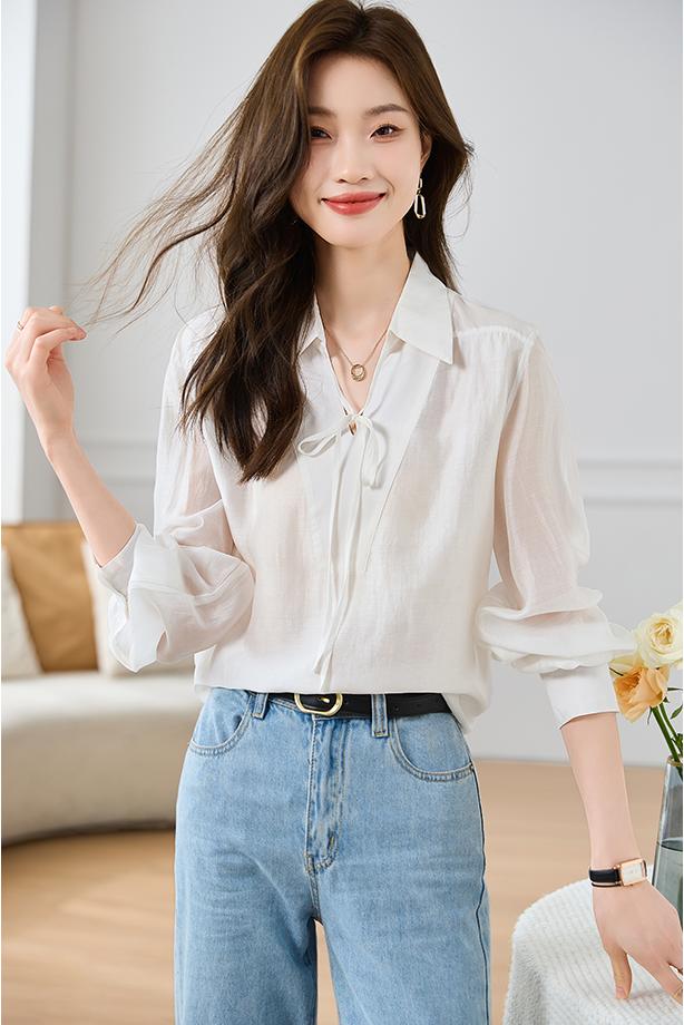 Unique white tops spring and autumn shirt for women