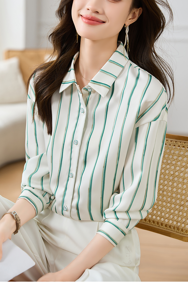 Commuting autumn stripe shirt simple Casual lazy tops