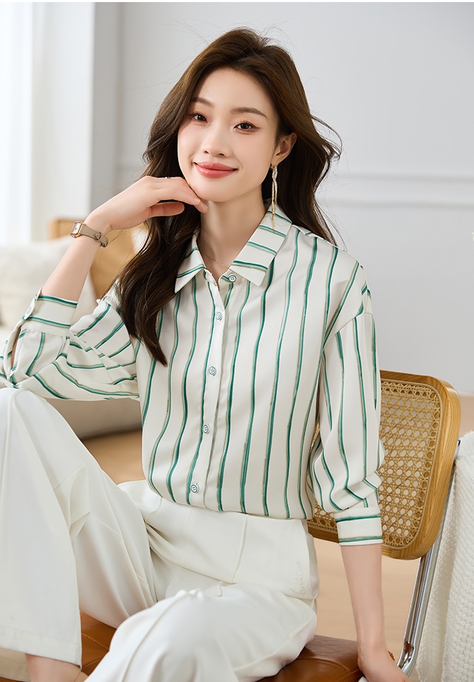 Commuting autumn stripe shirt simple Casual lazy tops
