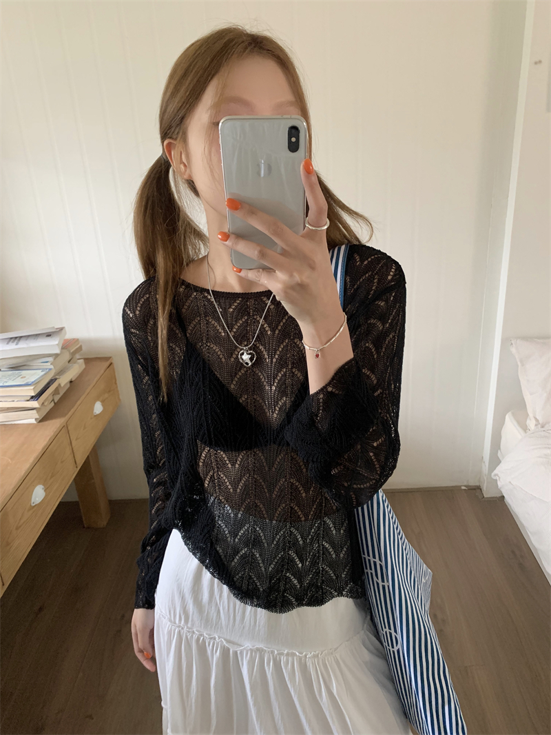 Pullover thin hollow tops slim sweet sweater for women