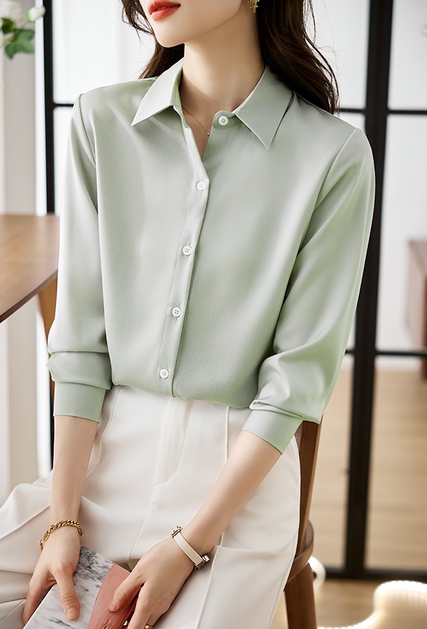 Satin profession green niche commuting shirt for women