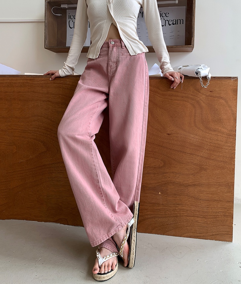 Summer pink jeans straight loose wide leg pants for women