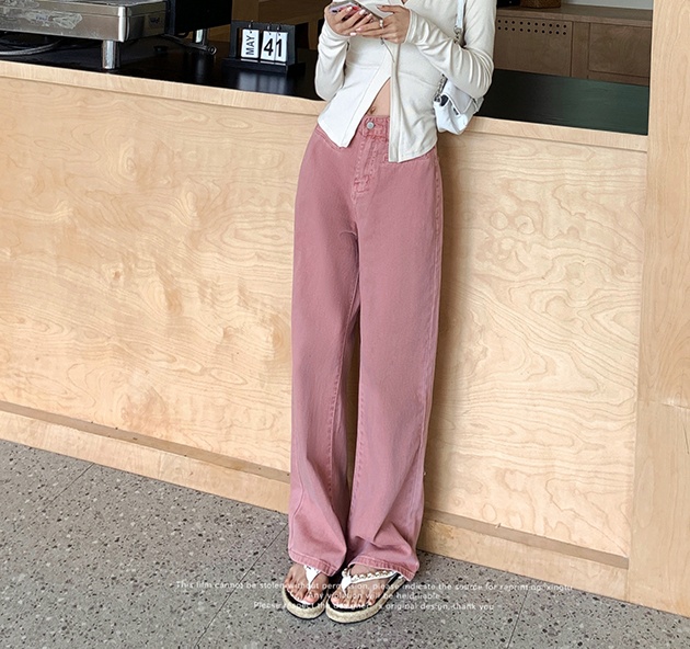 Summer pink jeans straight loose wide leg pants for women