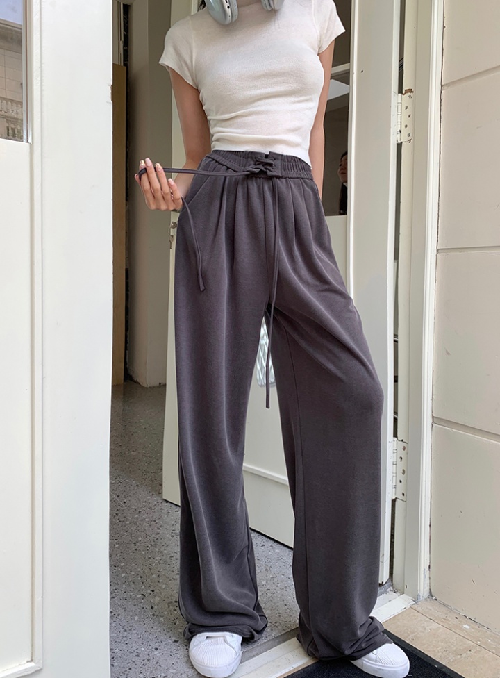 High waist straight pants gray wide leg pants for women