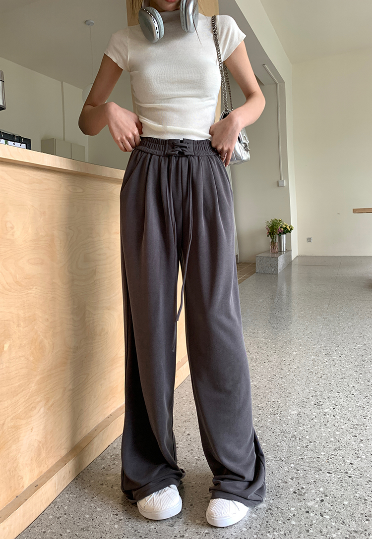 High waist straight pants gray wide leg pants for women