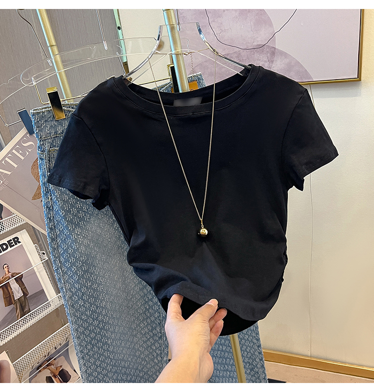 Unique fold tops Western style arc hem T-shirt for women