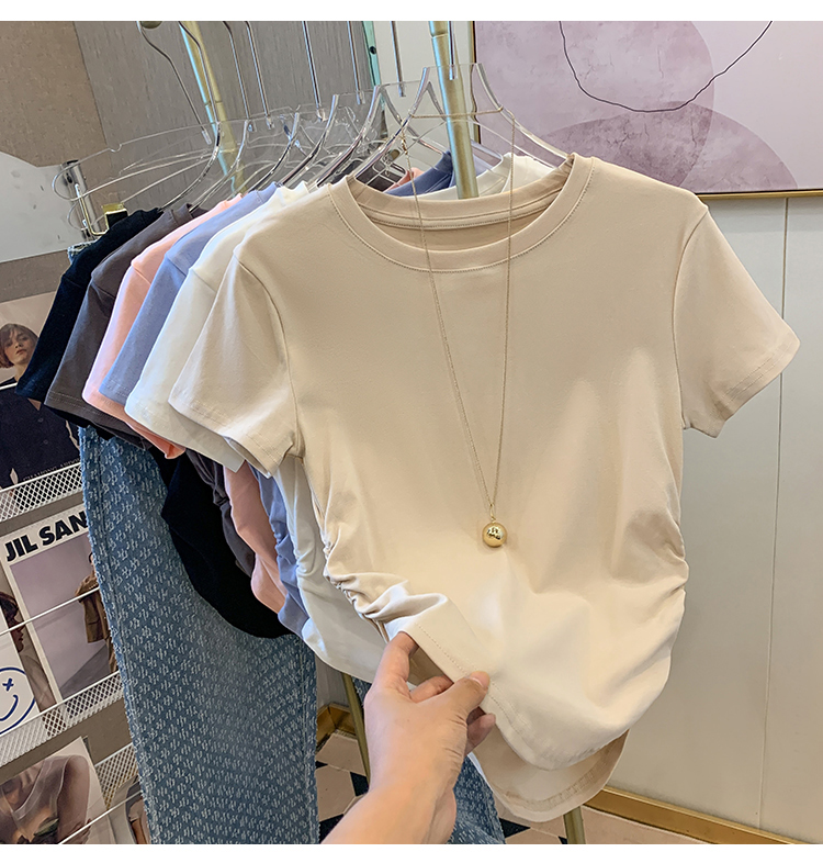 Unique fold tops Western style arc hem T-shirt for women
