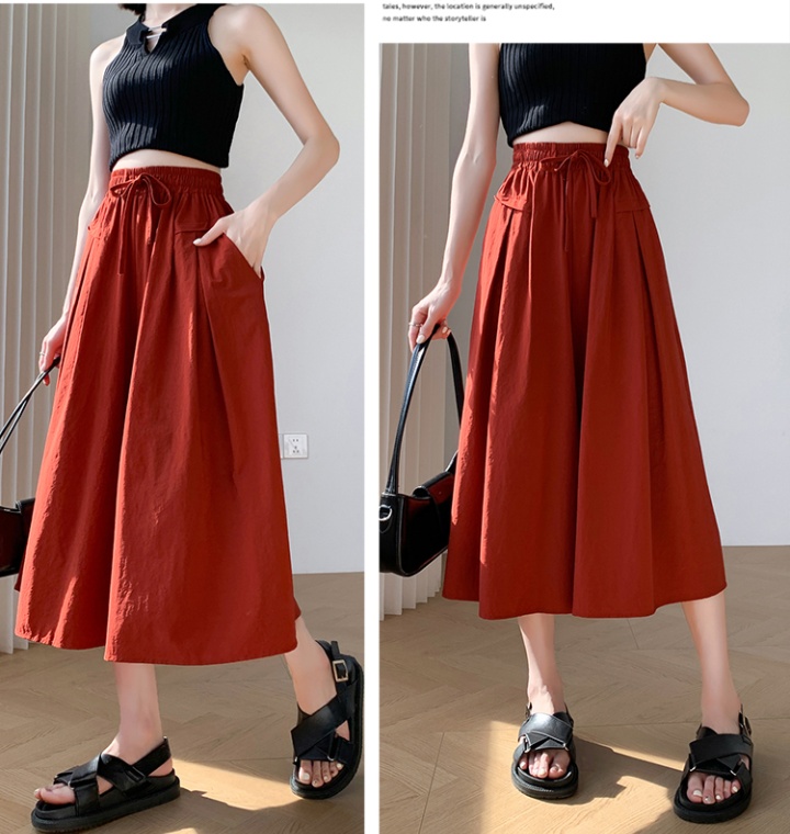 High waist lazy cropped pants ice silk culottes for women