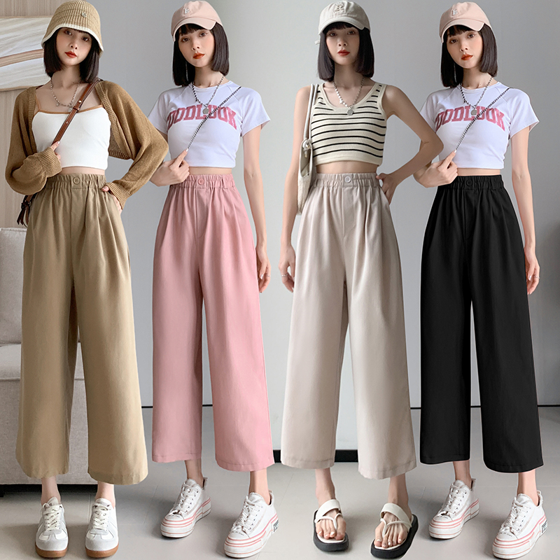 Cotton linen wide leg pants casual pants for women