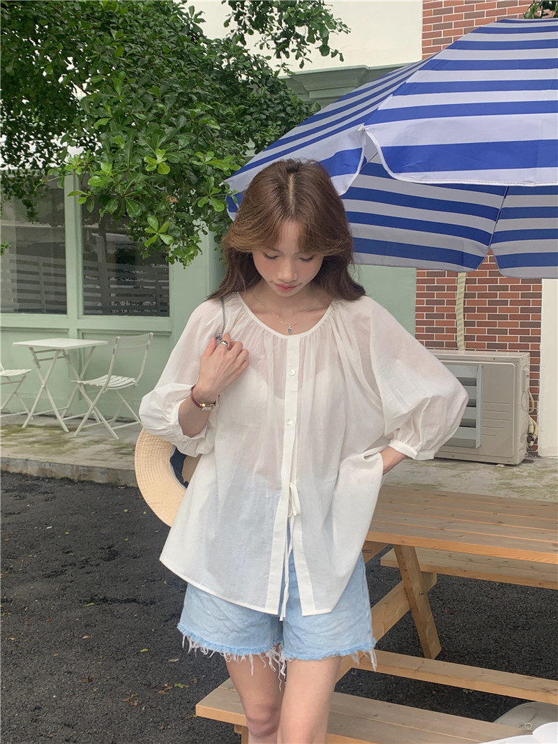 Temperament pure frenum simple loose Korean style shirt