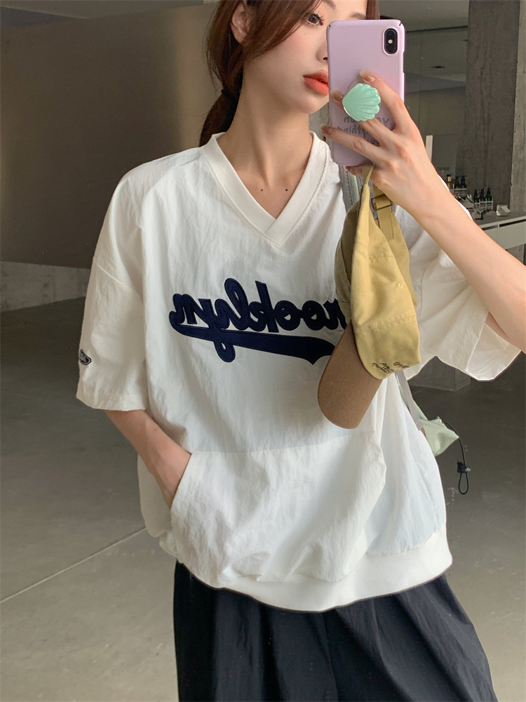 Letters embroidery baseball short sleeve T-shirt
