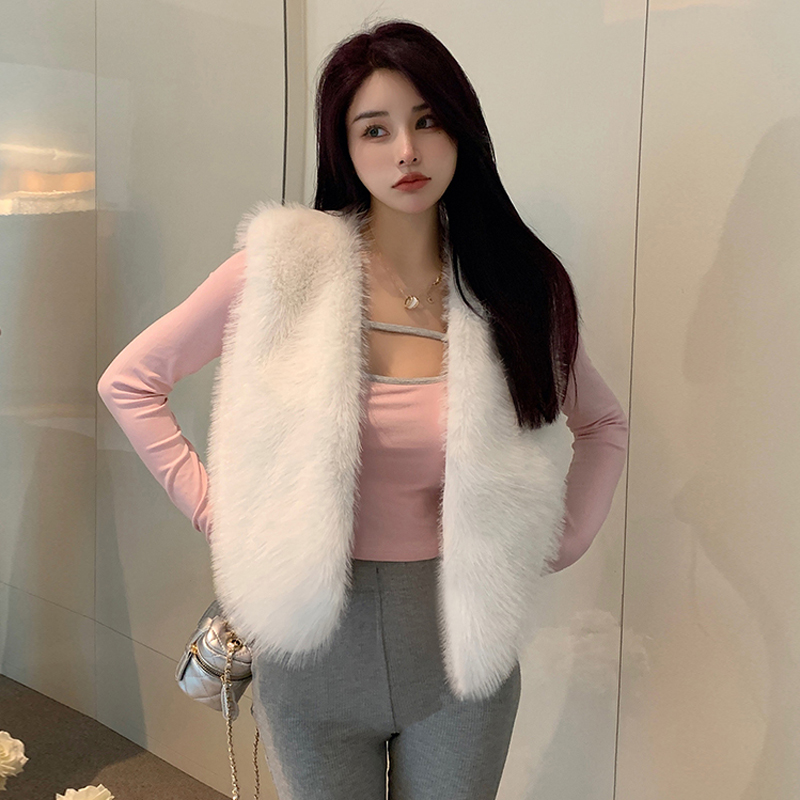 Korean style short coat hairy winter vest for women