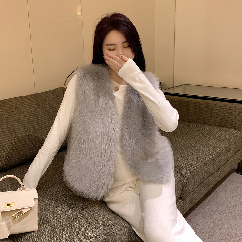 Korean style short coat hairy winter vest for women