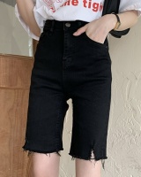 Straight black jeans retro torn edge pants for women