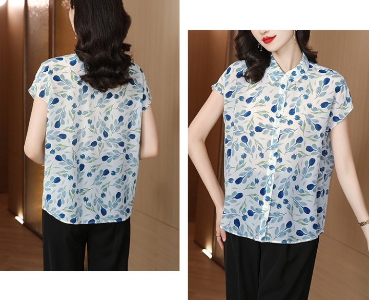 Temperament floral summer shirt real silk silk tops for women