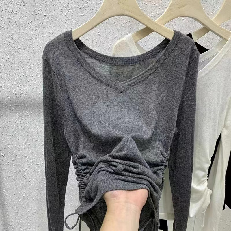Pure cotton knitted T-shirt gray tops for women