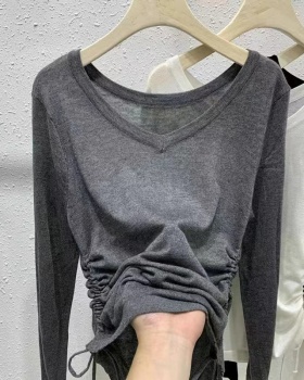 Pure cotton knitted T-shirt gray tops for women