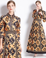 Pinched waist printing all-match European style dress