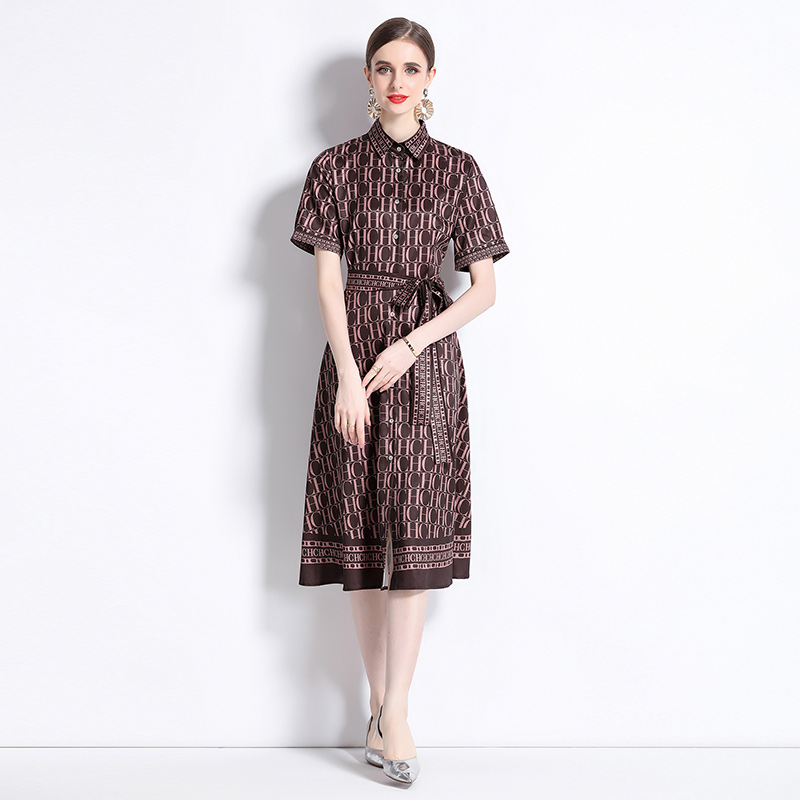 Short sleeve fashion cardigan printing all-match dress