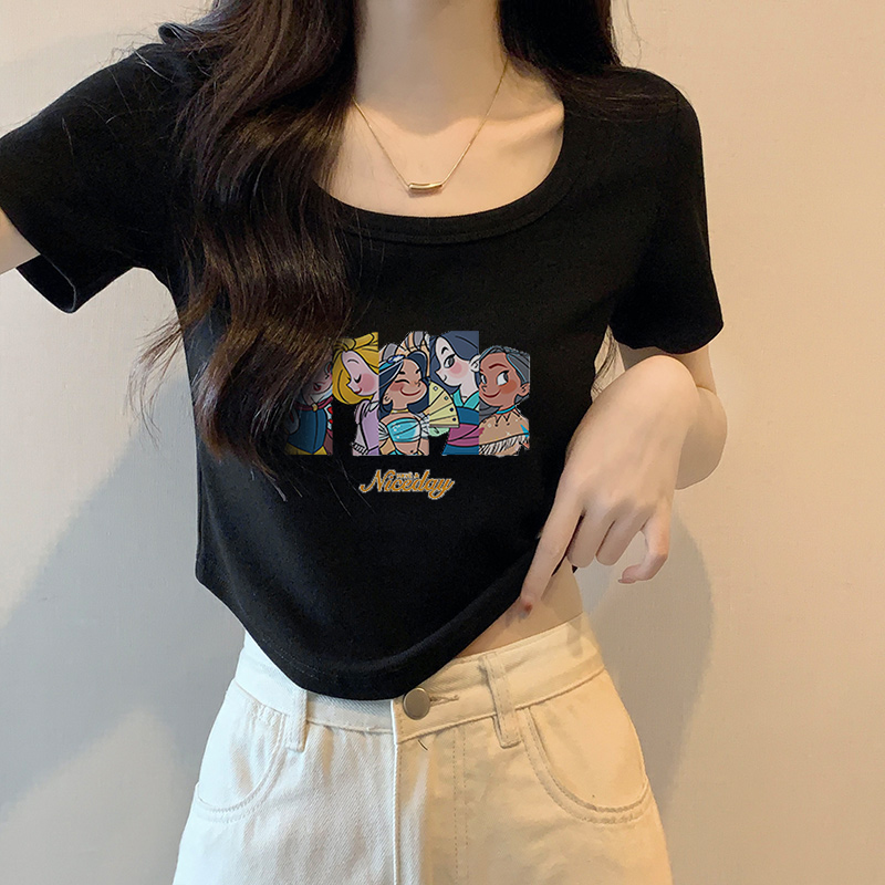 Slim square collar T-shirt spicegirl clavicle for women