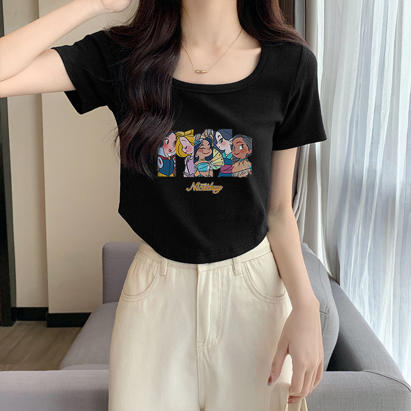 Slim square collar T-shirt spicegirl clavicle for women