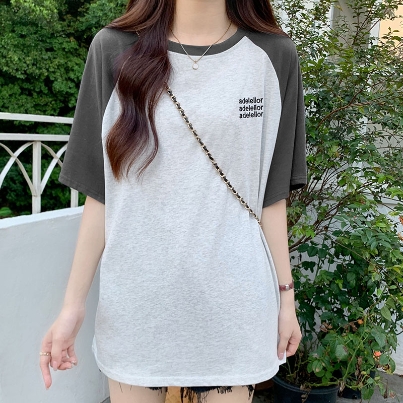 Mixed colors long T-shirt embroidery tops for women