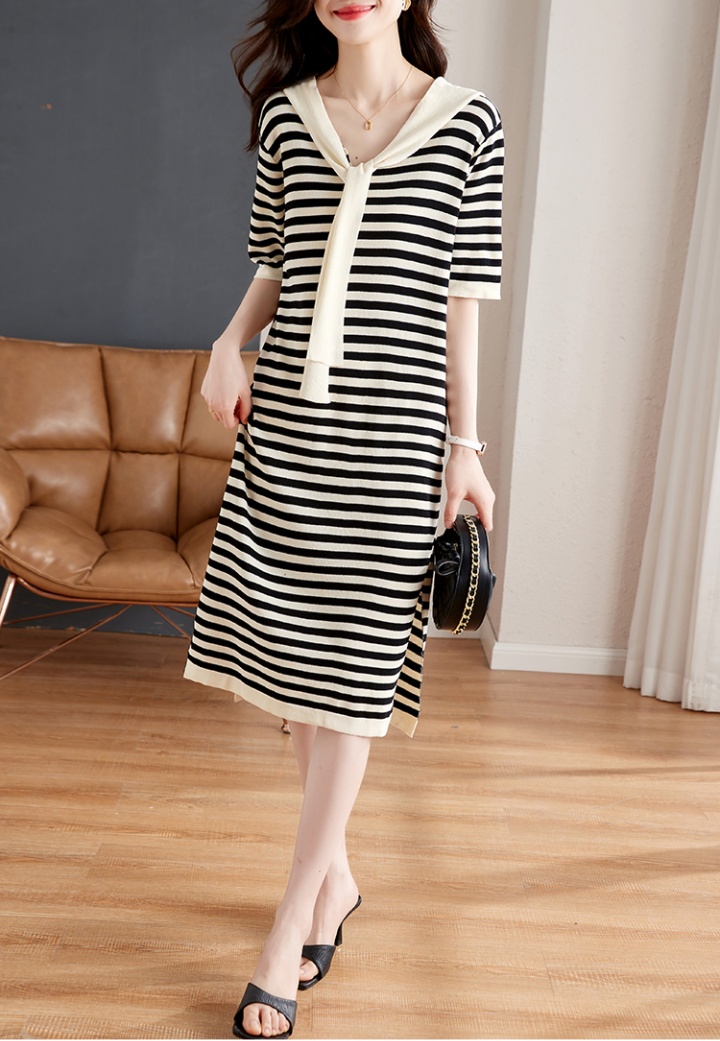 Split stripe Korean style hat long fashion dress