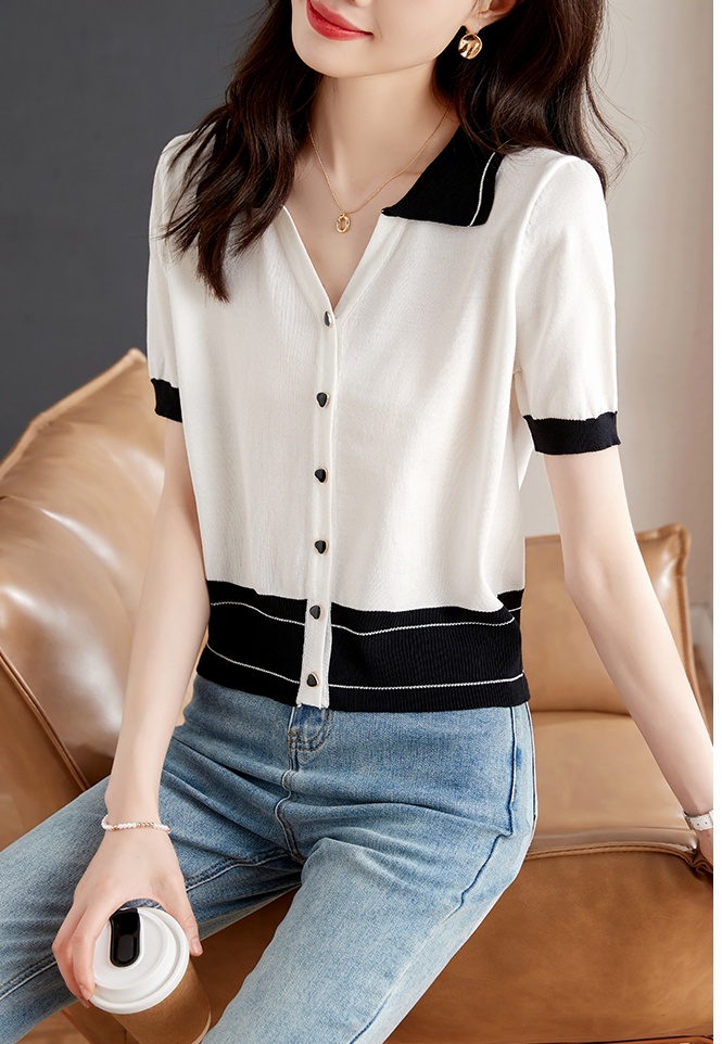 Thin France style sweater doll collar T-shirt for women