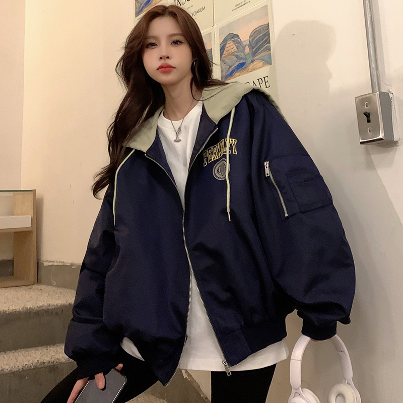 College style high student tops zip hooded coat