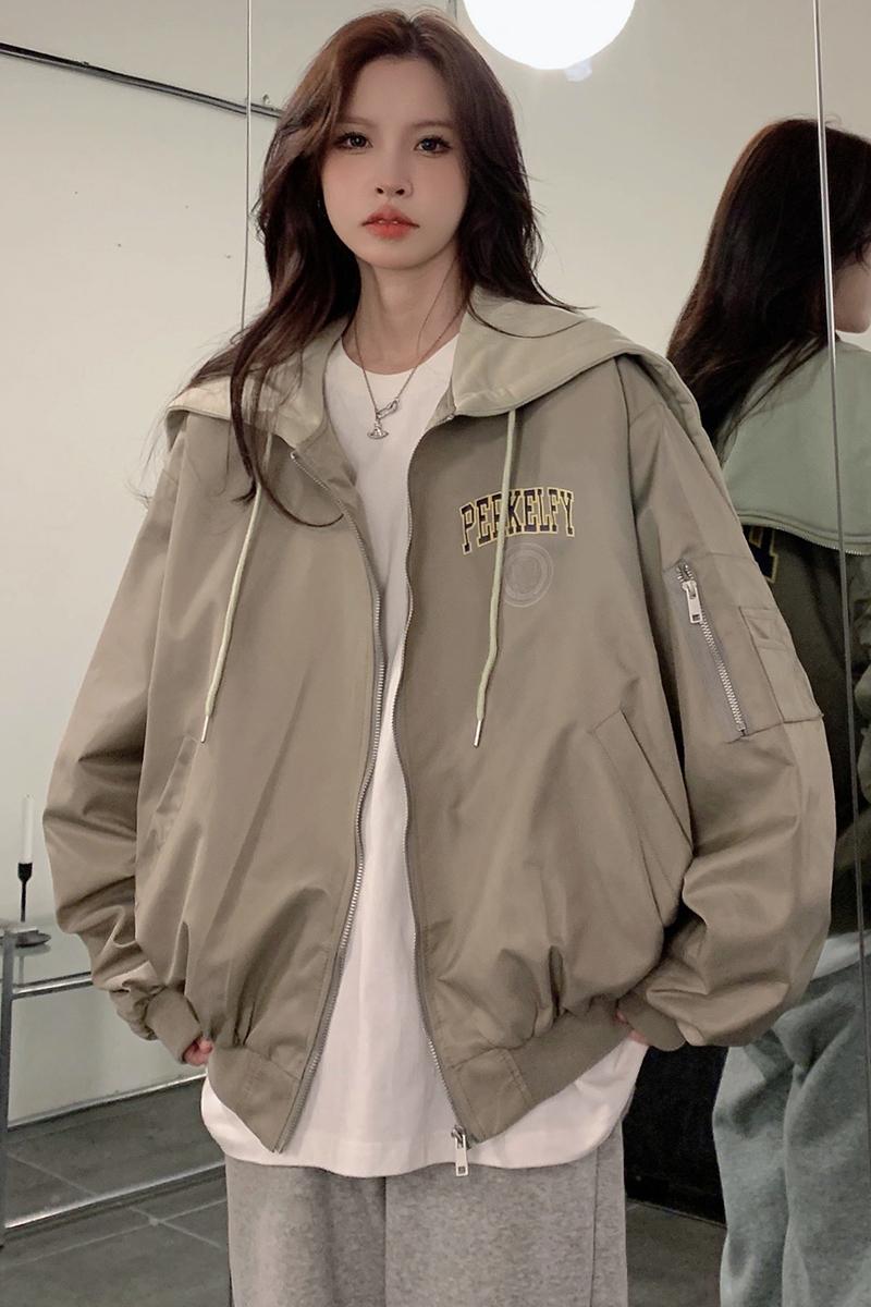 College style high student tops zip hooded coat